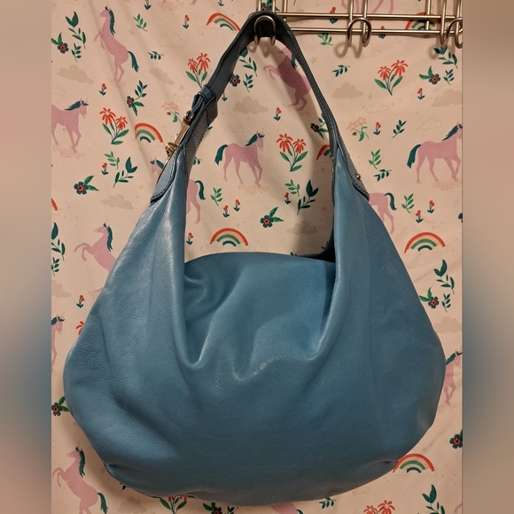 Marc Jacobs Aqua Leather Round Hobo Boho Streetwear Casual Buckle Prep Purse Bag - Picture 1 of 14